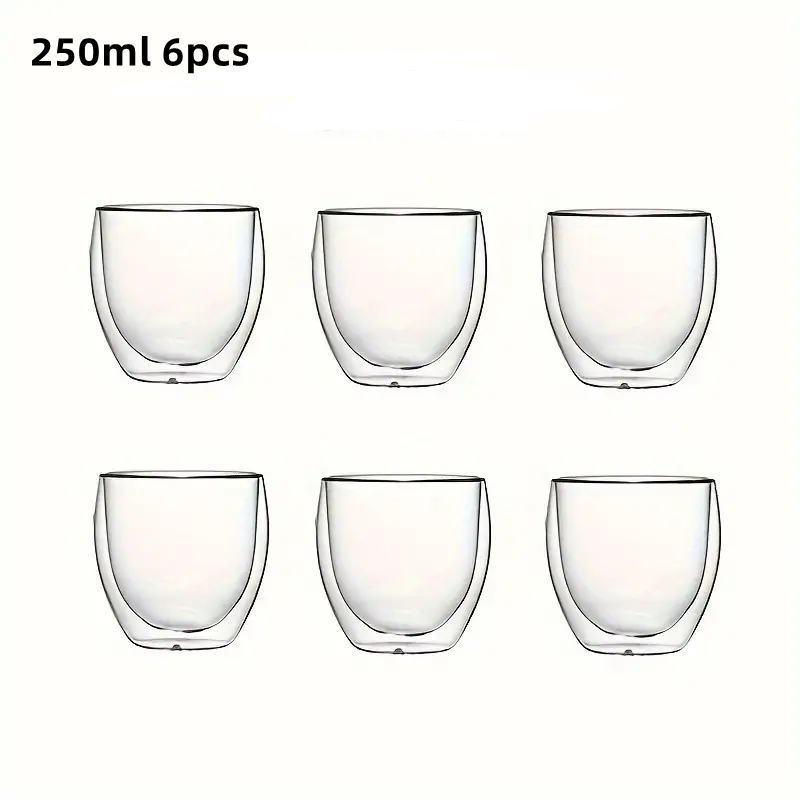 Double-Wall Clear Glass Espresso Cups, Insulated Coffee, Latte, Tea, Cafe, Milk, Restaurant Use