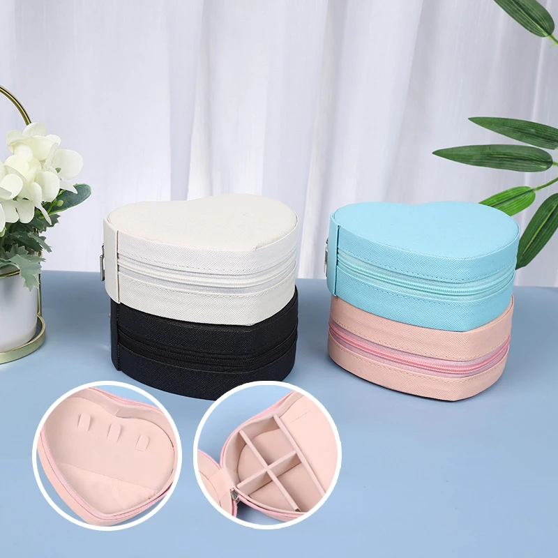 Portable Heart Shaped Jewelry Organizer Box Necklace Pendant Ring Earrings Travel Storage Case
