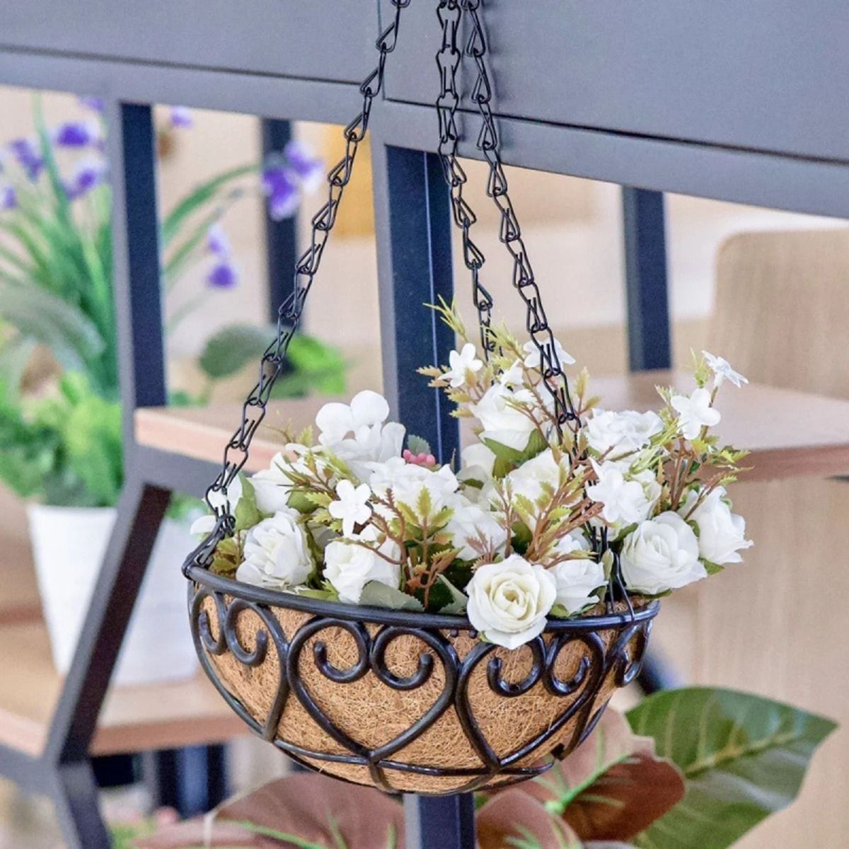 Coconut Fiber Hanging Flower Pot Basket Iron Chain Hanging Plant Basket