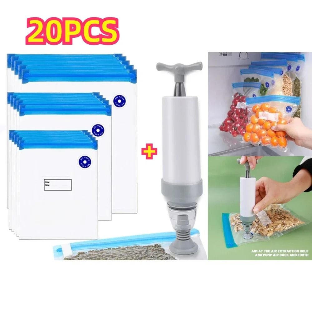 Reusable Vacuum Sealing Food Bags with Air Valve Pump Fresh Keeping Storage Set