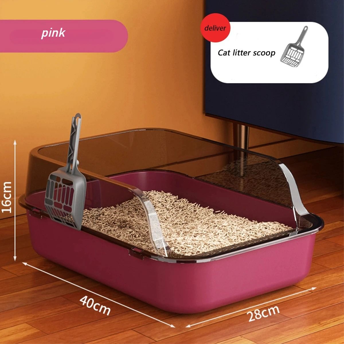 Semi Enclosed High Side Splashproof Cat Litter Box with Shield