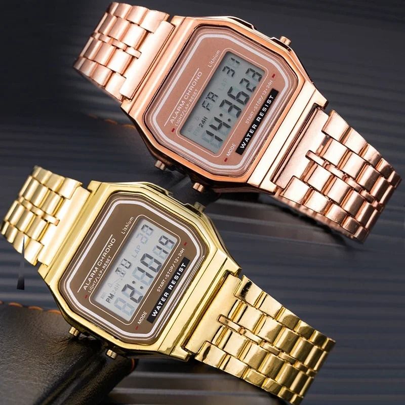 Retro Digital Stainless Steel Sports Watch – Waterproof Military-Style Electronic Wristwatch for Men and Women