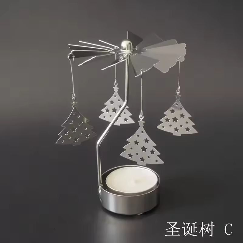 Rotating Metal Carousel Tea-Light Candle Holder - Festive Spinning Xmas Centerpiece