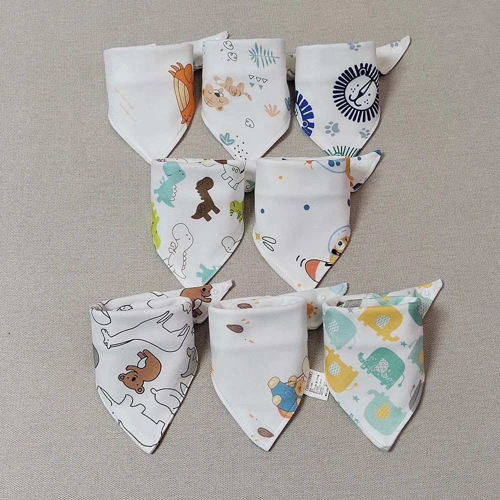 8PCS Baby Triangle Bibs & Burp Cloths Double Layer Cotton Saliva Towels