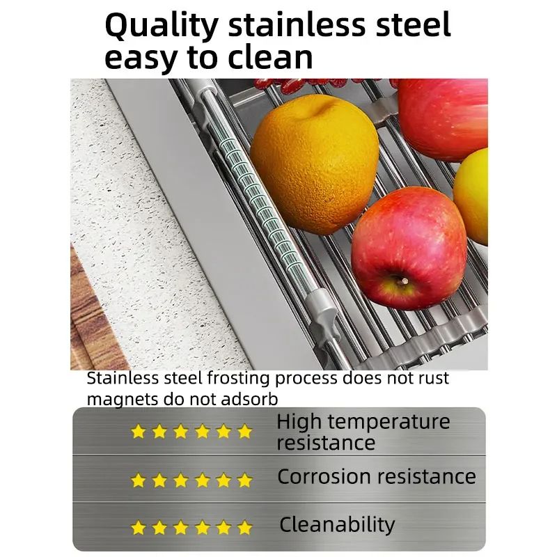 Folding Kitchen Sink Drain Rack, Stainless Steel Dish Drying Basket & Space-Saving Sink Organizer
