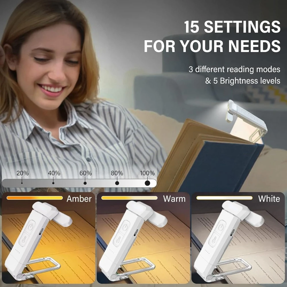 USB Rechargeable Clip On Reading Light Bookmark Lamp for Reading in Bed