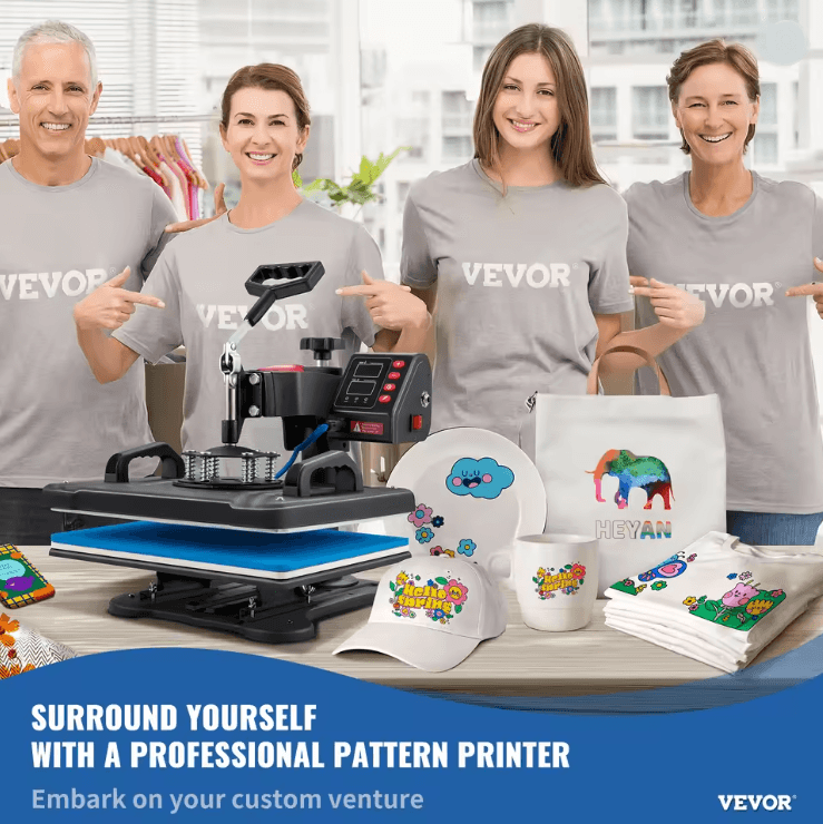 5 in 1 Heat Press Machine 12x15 Clamshell Sublimation Printer with Digital Temperature Control