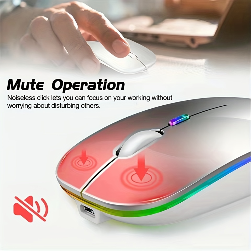 Rechargeable Bluetooth Wireless Mouse with Quiet Clicks and USB Backlight