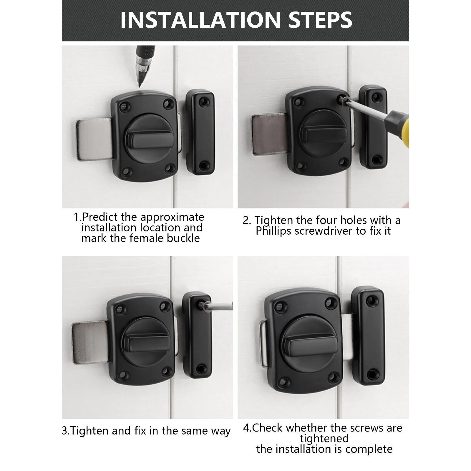 Double Sided Gate Hardware, Safety Lock Gate Latch Slide Bolt