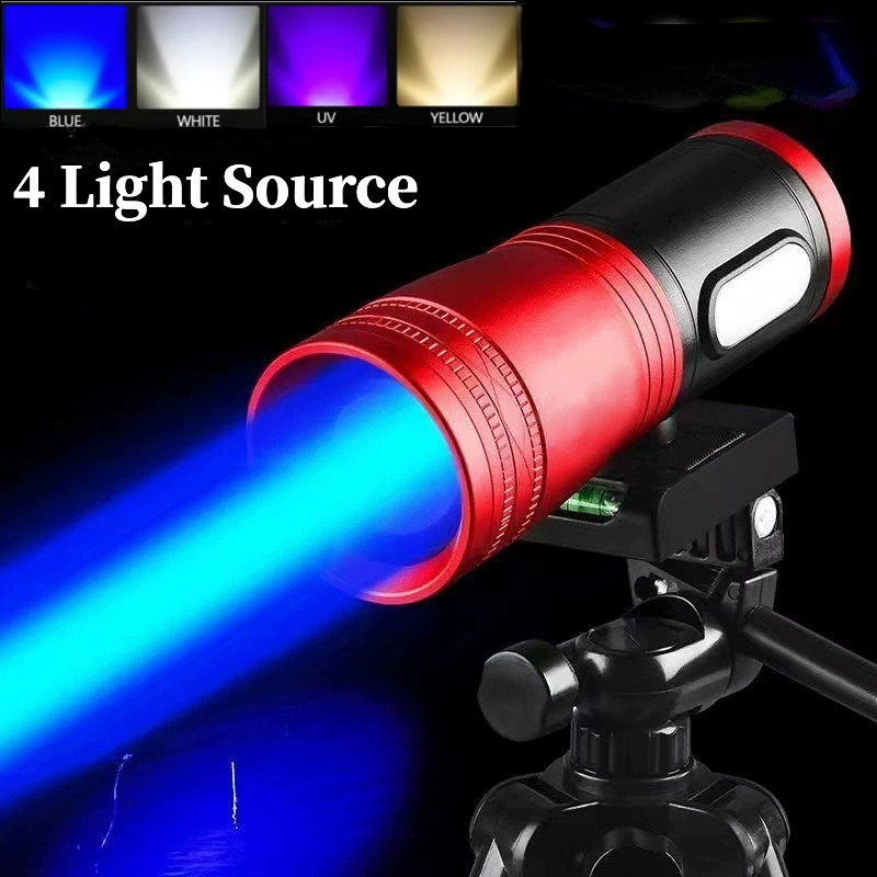 Portable Fishing LED Flashlight Waterproof Type C Rechargeable Lantern with  Light Sources  Blue, Purple, White