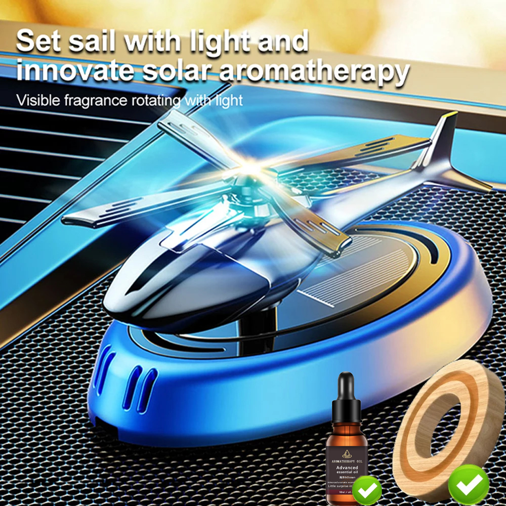 Solar Aromatherapy Car Air Freshener with Rotating Helicopter Design, Solar Powered Alloy Auto Aroma Diffuser Dashboard