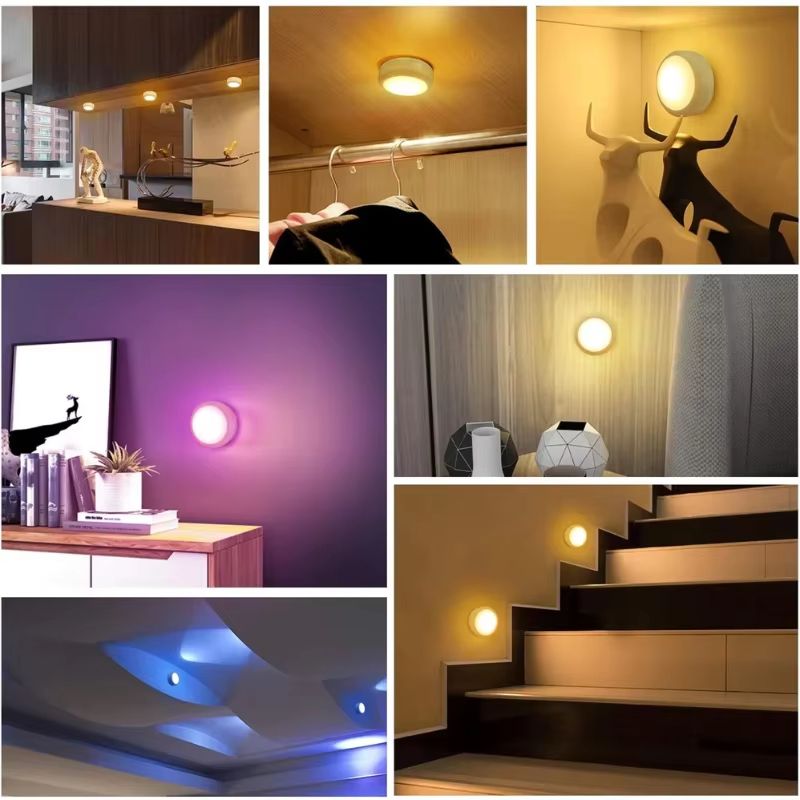 RGB Remote Control LED Puck Lights Wireless Dimmable Under Cabinet Lighting for Kitchen, Closet & Shelves