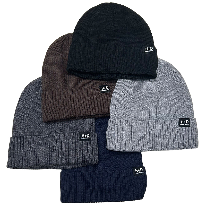 Winter Warm Striped Pattern Beanie, Men's Thermal Knit Hat, Fleece Lined Outdoor Sports Ski Cap