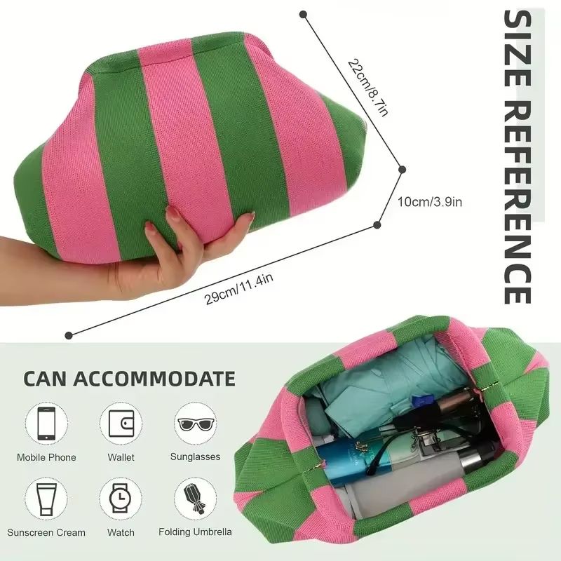 Women's Knit Stripe Crochet Dumpling Clutch Bag