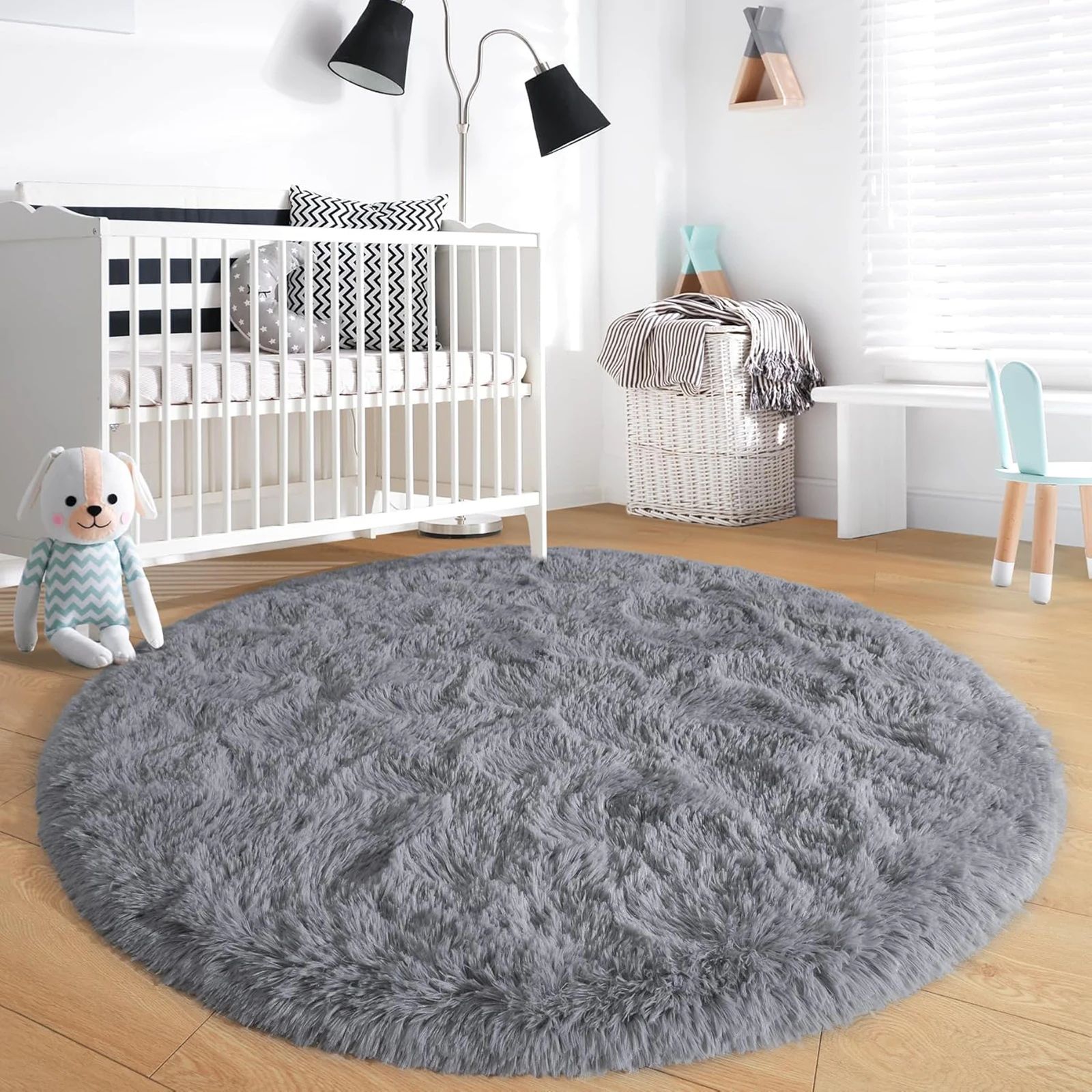 Fluffy Black Round Shaggy Rug – Soft Plush Bedroom & Living Room Area Carpet