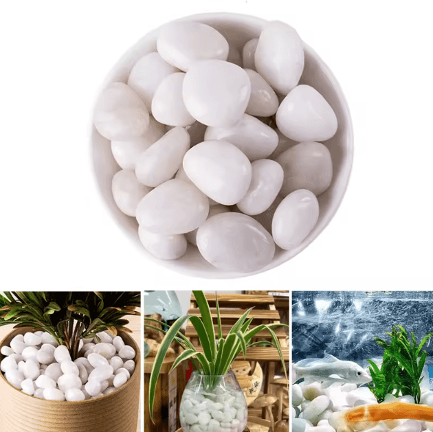 Premium White Polished Pebbles – Natural Decorative Stones for Aquarium, Plants & Landscaping