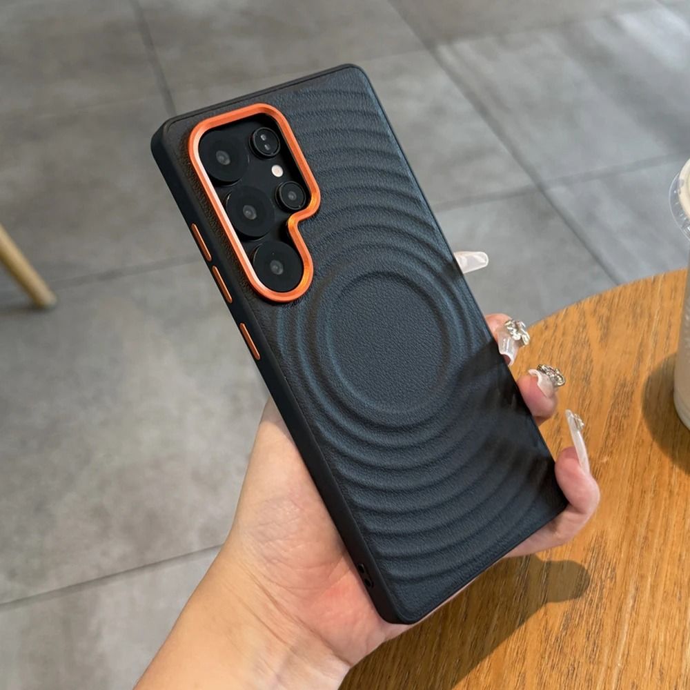 Magnetic Leather Pattern Phone Case with Wave Texture