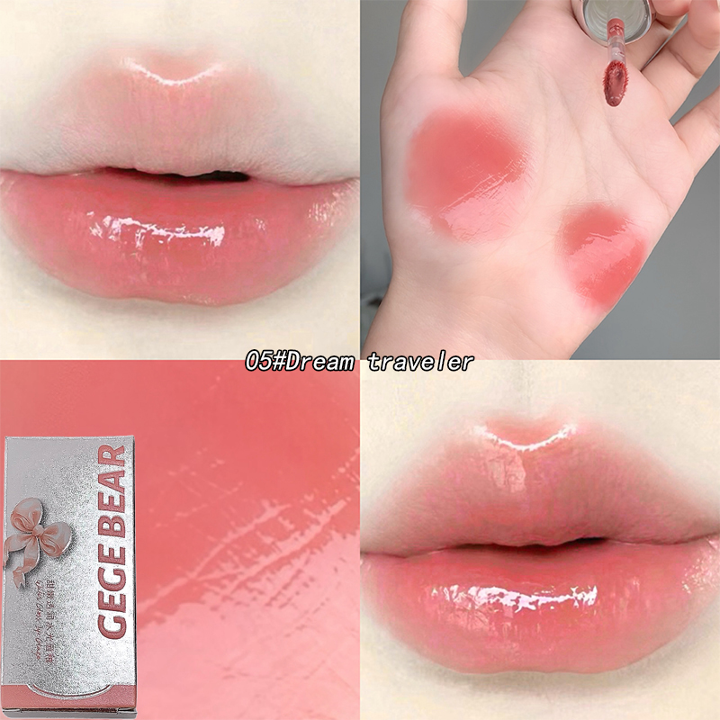 Cute Pink Lip Gloss Waterproof, Jelly Transparent Liquid Lipstick, Water Lip Tint Gift Set Makeup, Beauty Cosmetics