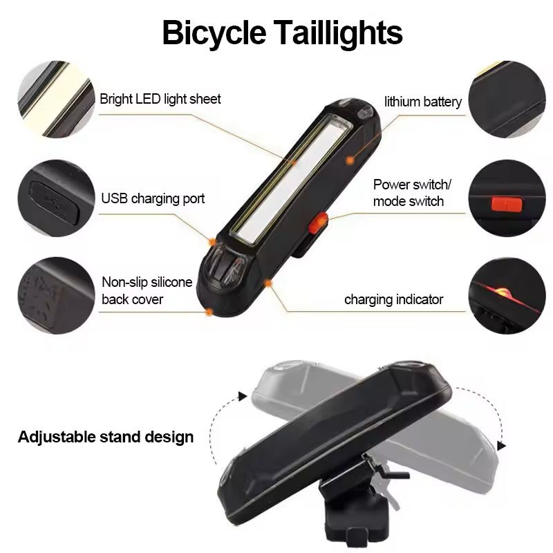 USB Rechargeable Bike Light Set Front LED Headlight and Taillight