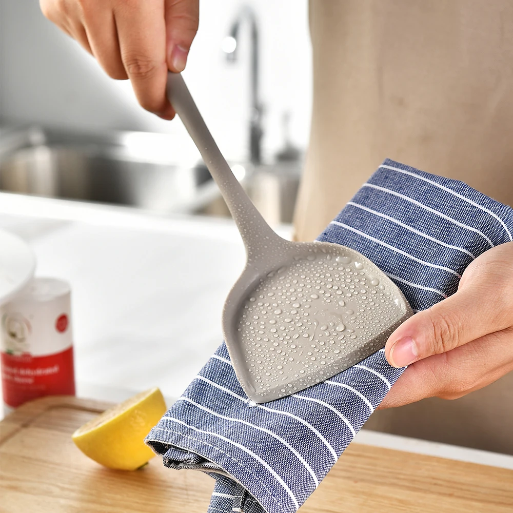 Silicone Kitchenware Set, Khaki Turner Spatula, Soup Spoon & Cooking Tools, Food Grade Utensils for Cooking and Serving