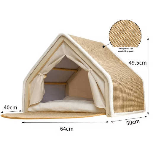 Warm Winter Cat House with Sisal Scratcher – Semi-Enclosed Cozy Nest