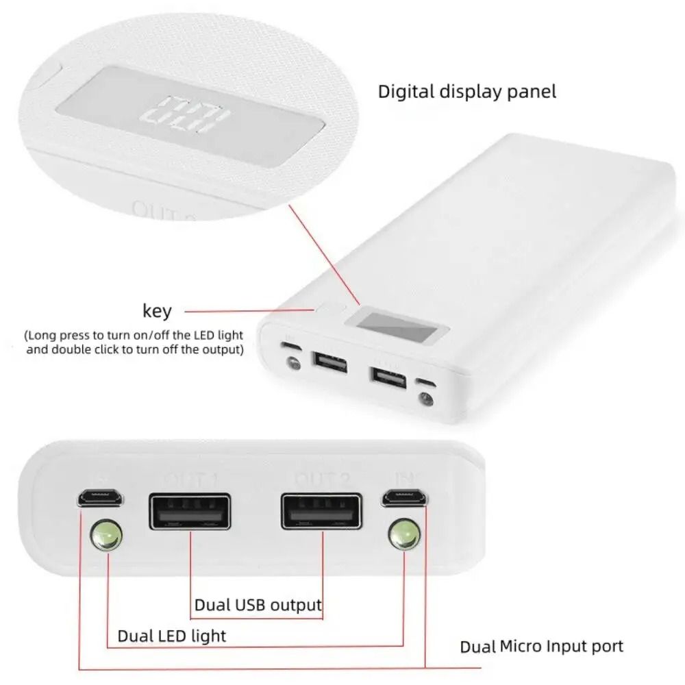 8-Bay Detachable 18650 DIY Power Bank Shell with Dual USB High-Fidelity Charging Hub