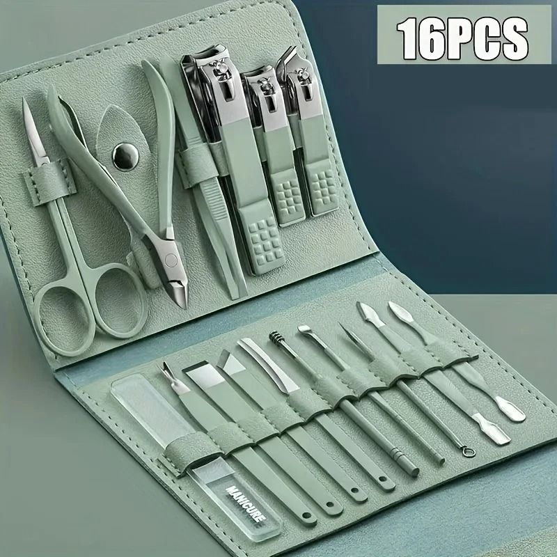 16-Piece Stainless Steel Manicure & Grooming Kit – Precision Nail Clippers & Cuticle Set with Luxury Travel Case