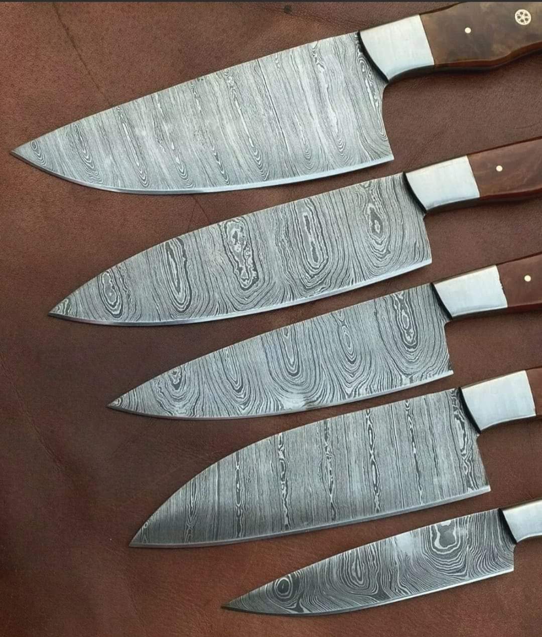 Damascus Chef Set Of 5 Pieces ,Custom Handmade Chef Set , Handmade Damascus Chef Set ,Personalized Gift For Mother ,