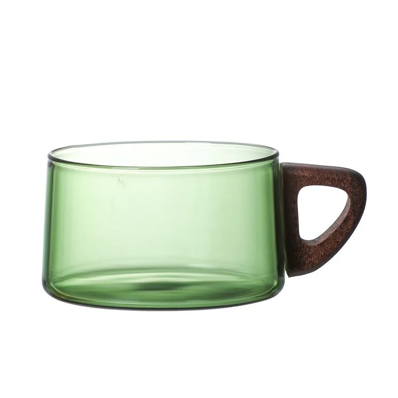 Glass American Latte Coffee Cup with Wooden Tray