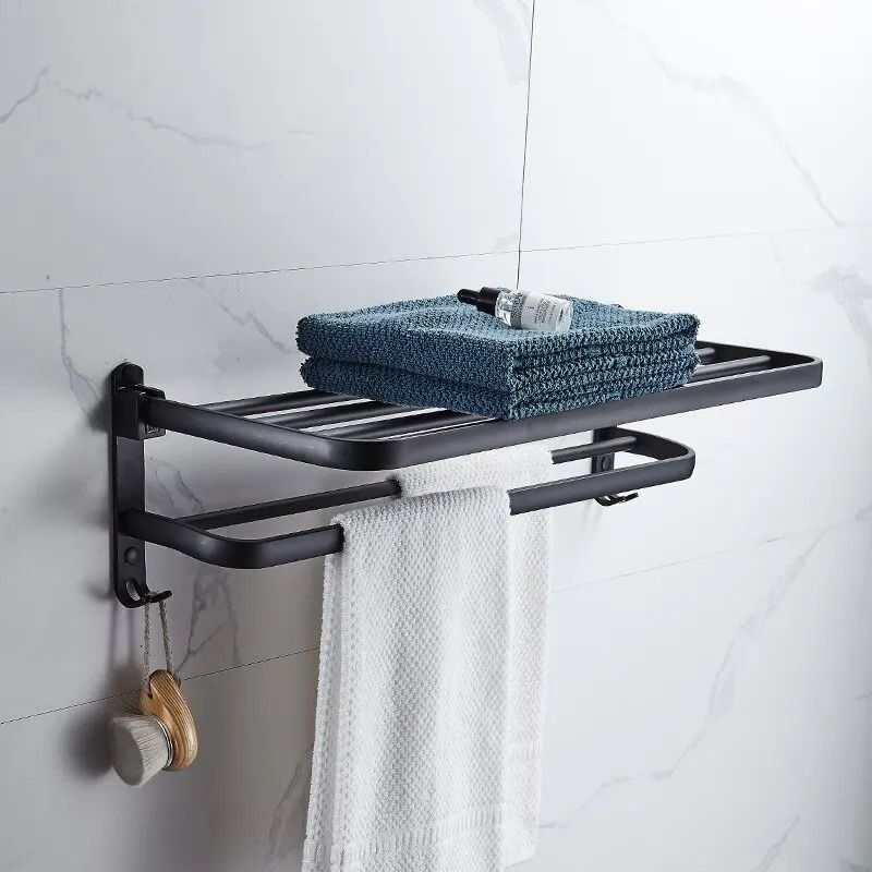 50CM Folding Towel Rack Wall Mount Aluminum Bathroom Towel Holder with Hook