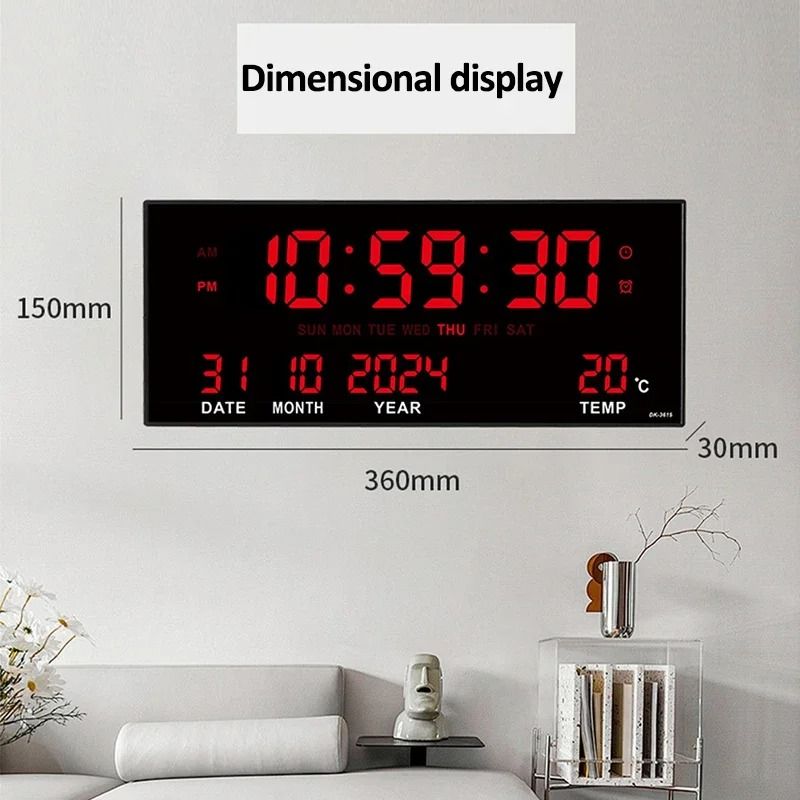 Digital Large Wall Clock Alarm Temperature Date Calendar Display 8 Sets of Alarm Clocks 14'' Electronic LED Clock Plug i