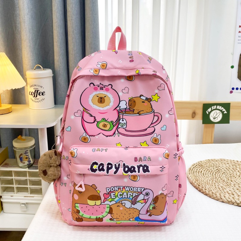 Large Capacity Kawaii Capybara Backpack Trendy Cartoon School Bag for Girls Nylon Stylish & Practical