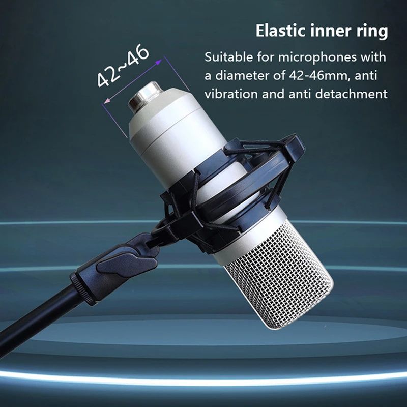 Universal Microphone Shock Mount, Professional Condenser Mic Holder with Anti Vibration Rubber Bands & Locking Knob
