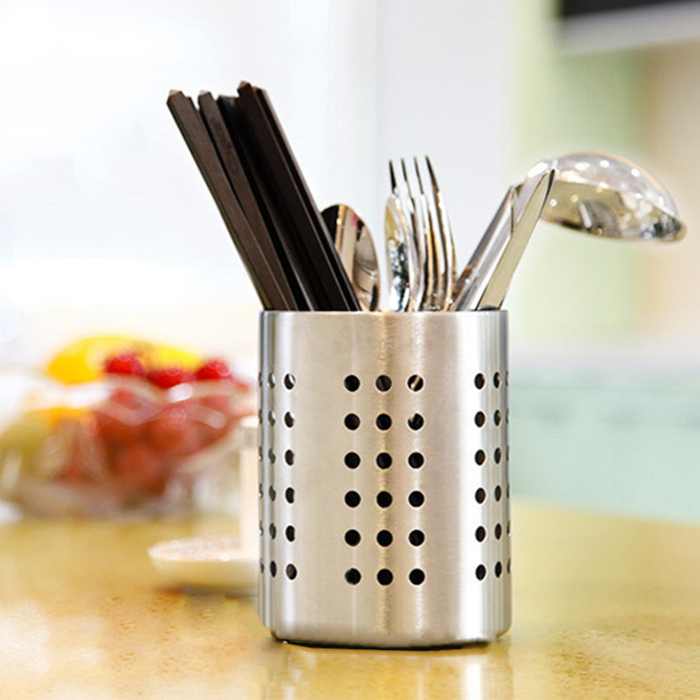 Stainless Steel Home Kitchen Appliance Holder Organizer Drainer, Spoon Fork Chopsticks Storage Basket Rack