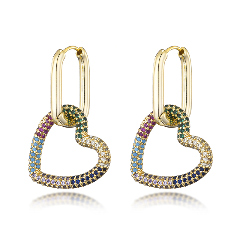 Elegant Heart Charm Hoop Earrings with Zircon Crystals
