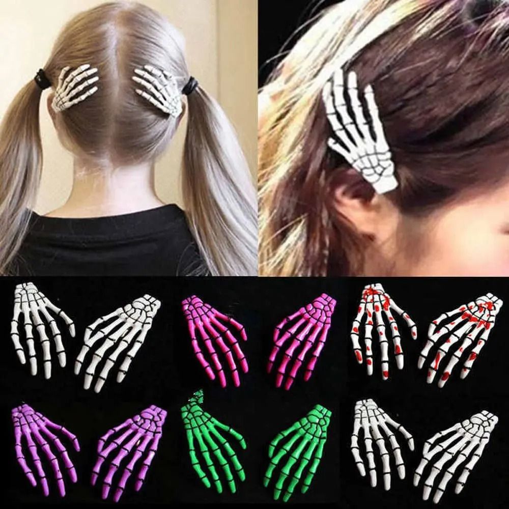 Skull Hand Bone Hairpin Set – 2-Piece Ghost Skeleton Gripper Hair Clips
