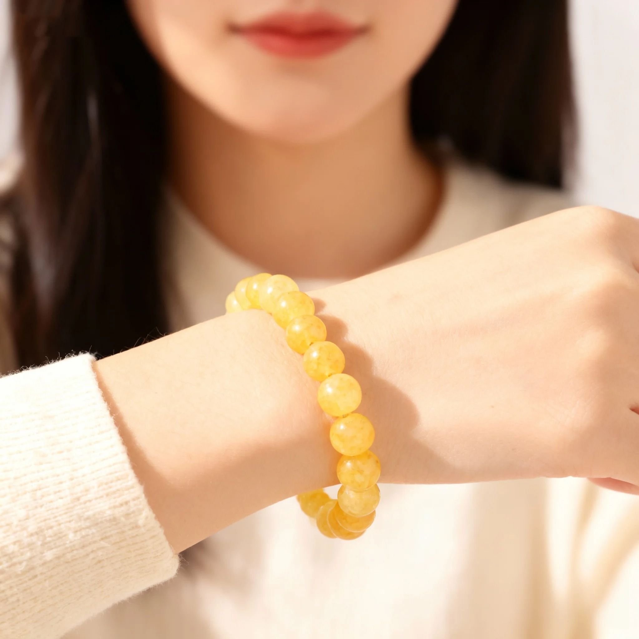 Yellow Citrine Beaded Bracelet Feng Shui Money Stone Crystal Wristband