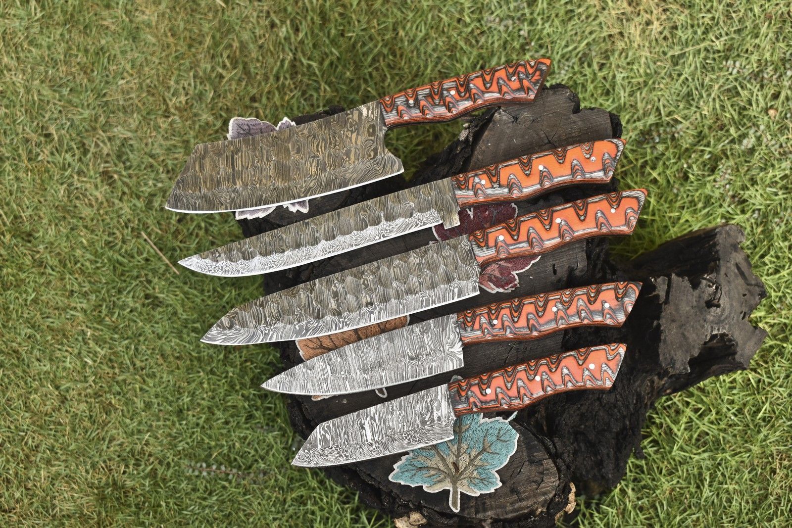 Authentic Forged Twist Damascus Steel Knives | 5-Piece Chef Collection