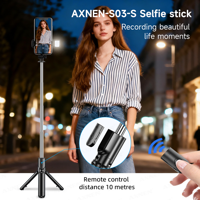 Extendable Selfie Stick Tripod Stand with Light Bluetooth Remote Live Streaming Mobile Phones