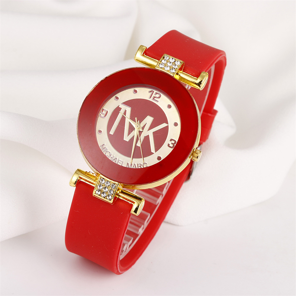 Womens Rhinestone Quartz Watch with Silicone Strap