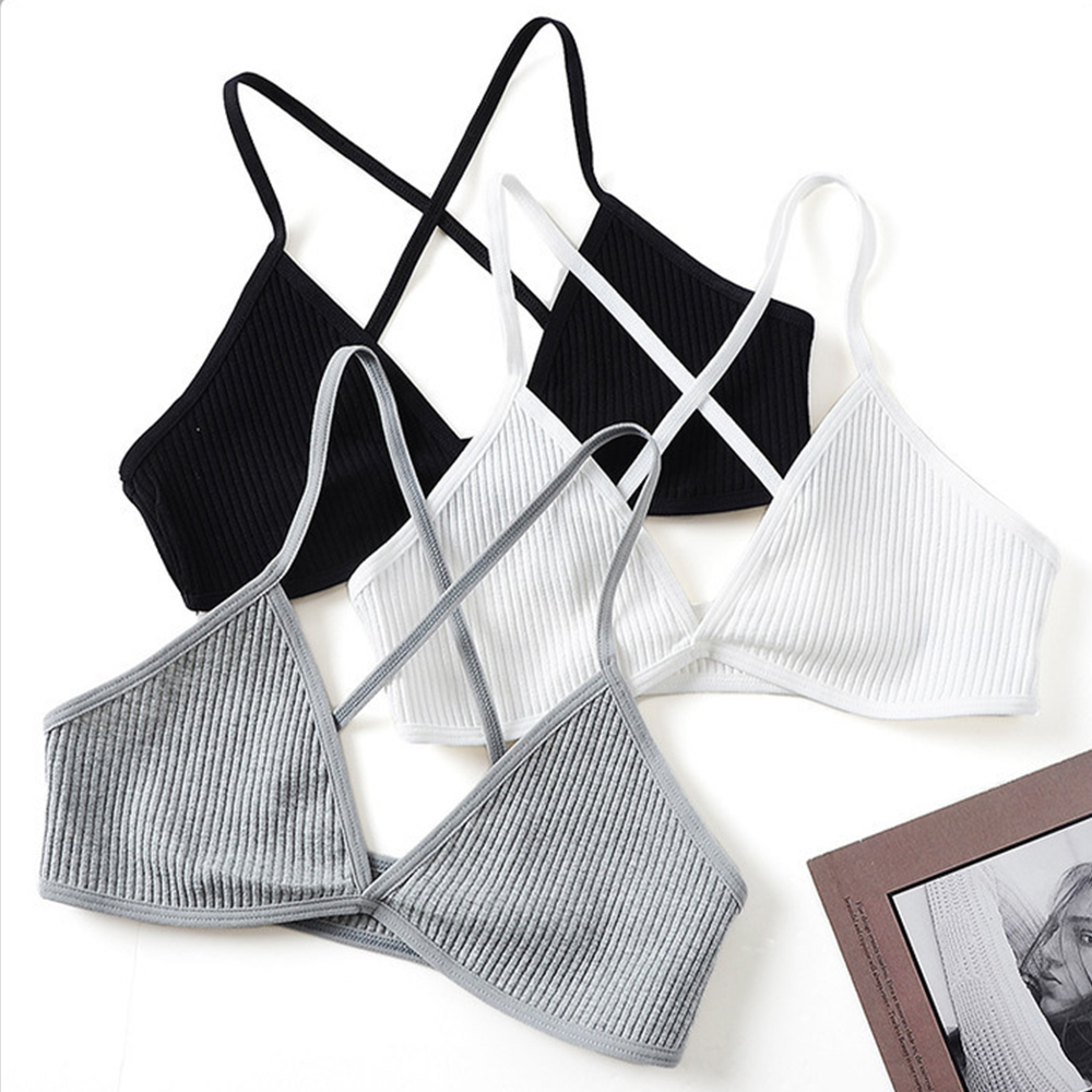 Comfort Lingerie Cotton Bras For Women, Thin Style Unlined Bralette, Sexy Deep V Triangle Cup, Cross Beauty Back Bra