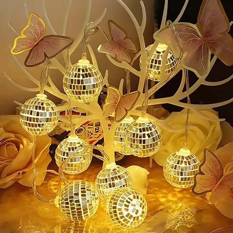 CozyGlow Mirror Ball LED String Lights – Warm Disco Party Fairy Lights