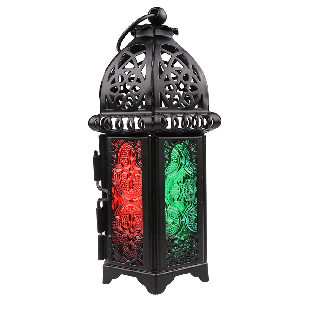 Iron Hanging Candle Lantern Glass Crystal Metal Hollow Candle Holder for Home Coffee Shop Decoration