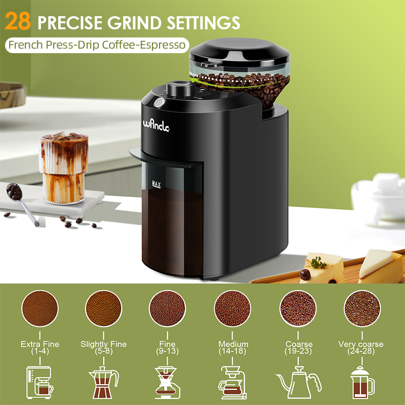 Electric Burr Coffee Grinder Adjustable Burr Mill with Precise Grind Settings and US Charger