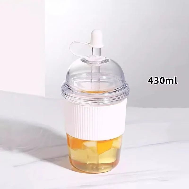 430ml Ins Style Straw Tumbler with Lid – Large Capacity Reusable Boba Tea & Coffee Cup