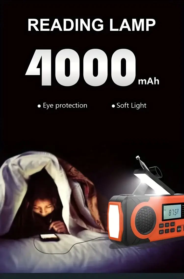 Solar Hand Crank Emergency Weather Radio with Flashlight and Phone Charger
