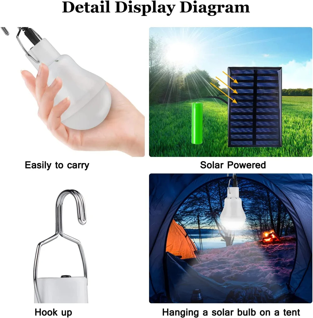 Solar Powered LED Camping Lamp Rechargeable Portable Light for Emergency Outdoor Use
