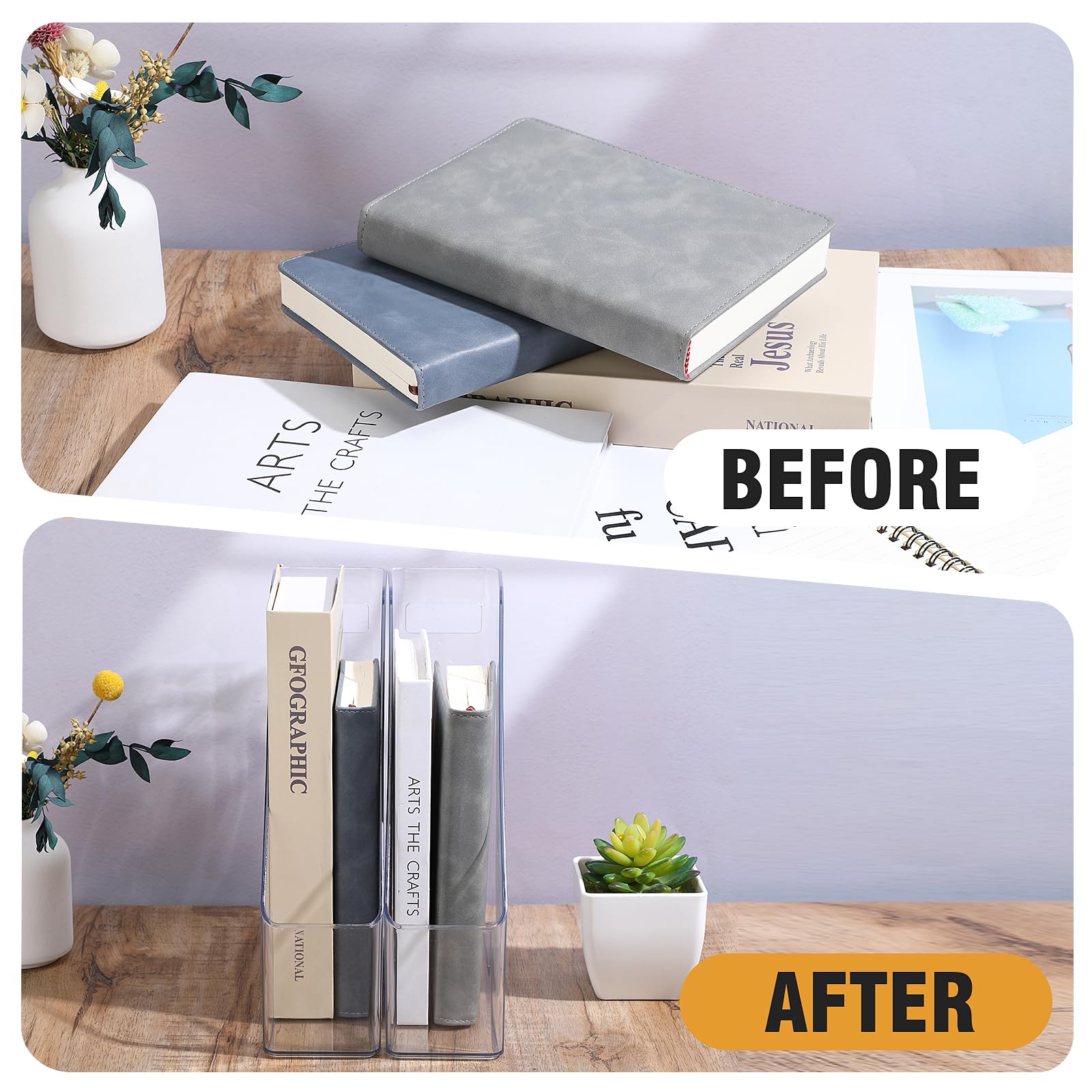 Transparent PET Desktop File Storage Box, Acrylic Vertical Stationery Shelf, Book Artifact Organizer