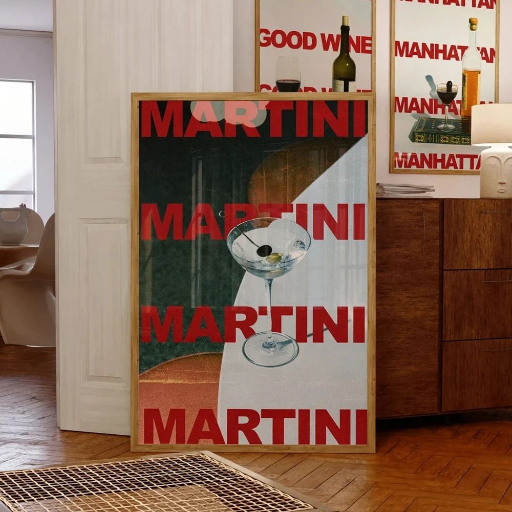 Modern Retro Martini Cocktail Canvas Wall Decoration