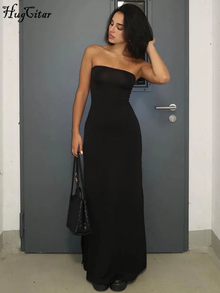 Midnight Allure Strapless Long Sleeve Bodycon Maxi Dress